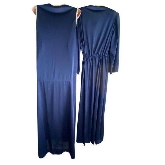 Vintage Vanity Fair Nightgown Robe Set Womens Small Medium Navy Lace Trim 70s - Picture 5 of 9